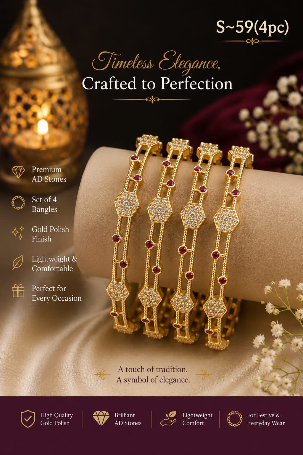 Filigree Gold Kada - Sri Kannika Bangles