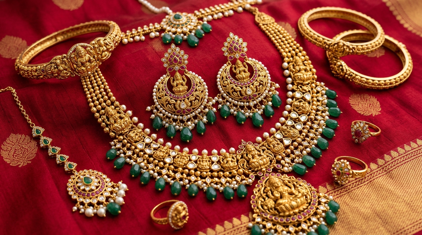 South Indian bridal jewellery set for wedding ceremonies