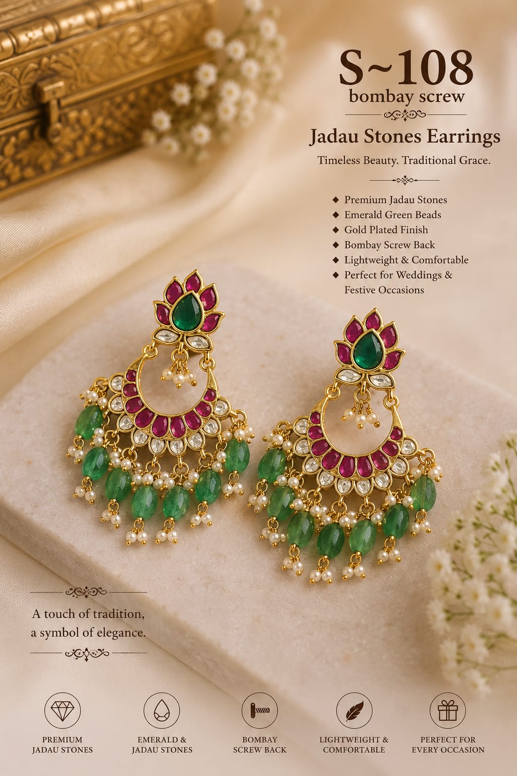 Ruby Stone Jhumka - Sri Kannika Bangles
