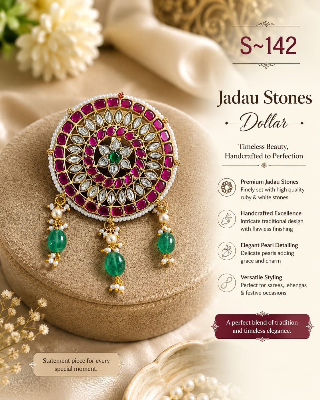 Emerald Stud Jhumka - Sri Kannika Bangles