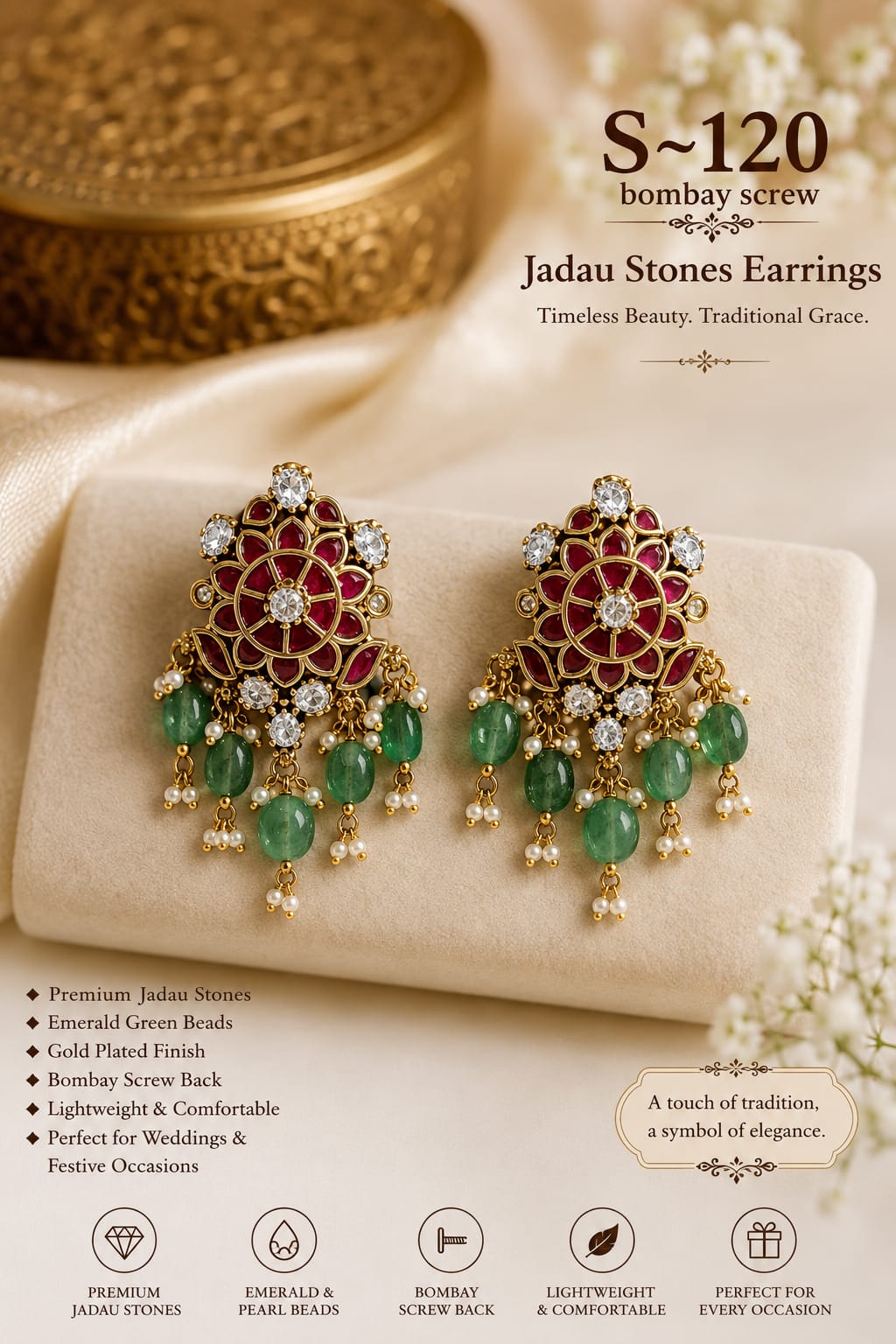 Antique Ruby Studs - Sri Kannika Bangles