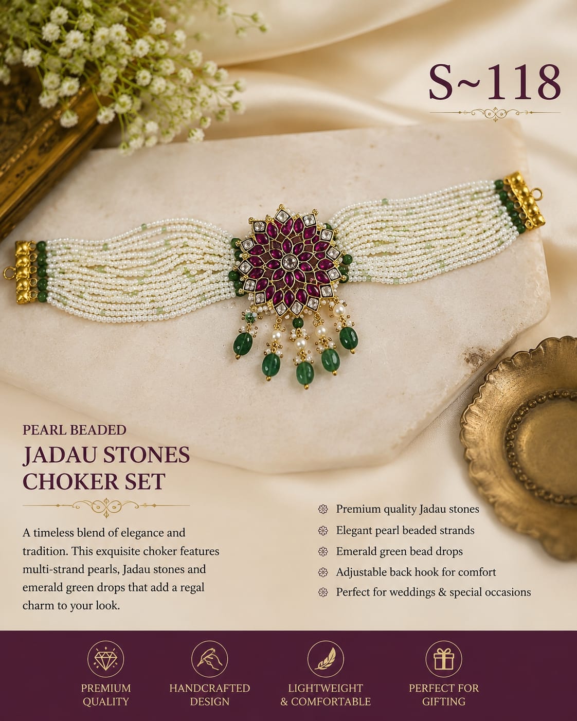 Kundan Pearl Choker - Sri Kannika Bangles